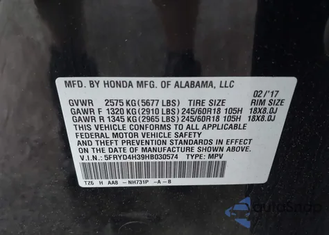 2017 Acura Mdx from USA, damaged, VIN 5FRYD4H39HB030574